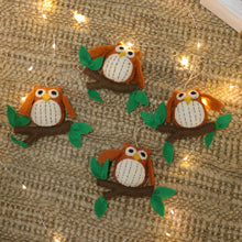 Load image into Gallery viewer, Handmade Set of 4 Owl-Shaped Wool Felt Ornaments from India - Owl Message | NOVICA