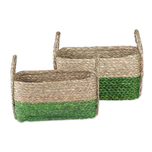 Load image into Gallery viewer, Handwoven Set of 2 Green and Beige Sabai Grass Fiber Baskets - Green Call | NOVICA