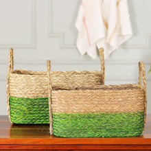 Load image into Gallery viewer, Handwoven Set of 2 Green and Beige Sabai Grass Fiber Baskets - Green Call | NOVICA