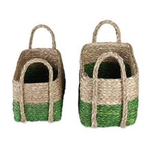 Load image into Gallery viewer, Handwoven Set of 2 Green and Beige Sabai Grass Fiber Baskets - Green Call | NOVICA
