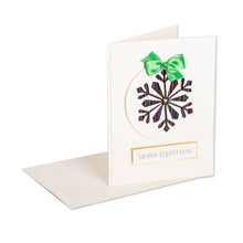 Load image into Gallery viewer, Snowflake-Themed Christmas Greeting Card with Green Ribbon - Festive Jubilation | NOVICA