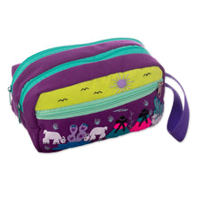 Load image into Gallery viewer, Cotton Blend Four-Compartment Cosmetic Toiletry Bag - Llama Sunrise | NOVICA