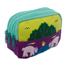 Load image into Gallery viewer, Cotton Blend Three-Compartment Cosmetic Toiletry Bag - Lovely Llamas | NOVICA