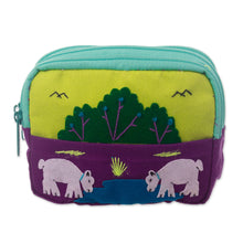Load image into Gallery viewer, Cotton Blend Three-Compartment Cosmetic Toiletry Bag - Lovely Llamas | NOVICA