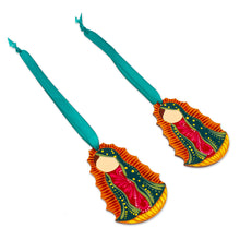 Load image into Gallery viewer, Pair of Hand-Painted Guadalupe Wood Ornaments from Mexico - Merry Guadalupe | NOVICA