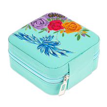 Load image into Gallery viewer, Floral Hand-Painted Mint Green Faux Leather Jewelry Box - Mint Paradise | NOVICA