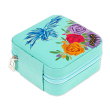 Load image into Gallery viewer, Floral Hand-Painted Mint Green Faux Leather Jewelry Box - Mint Paradise | NOVICA