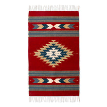 Load image into Gallery viewer, Artisan-Made Zapotec-Themed Russet and Blue Wool Rug (2.5x4) - Russet Gem | NOVICA