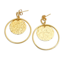 Load image into Gallery viewer, Semi-Abstract Polished and Hammered 18k Gold-Plated Earrings - Victorious Earth | NOVICA
