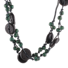 Load image into Gallery viewer, Painted Green Black-Hued Wood Beaded Long Strand Necklace - Precious Harmony | NOVICA