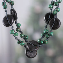 Load image into Gallery viewer, Painted Green Black-Hued Wood Beaded Long Strand Necklace - Precious Harmony | NOVICA
