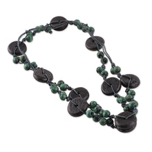 Load image into Gallery viewer, Painted Green Black-Hued Wood Beaded Long Strand Necklace - Precious Harmony | NOVICA