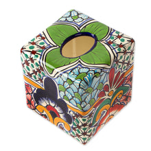 Load image into Gallery viewer, Hacienda-Themed Talavera Ceramic Tissue Box Cover in Green - Evergreen Hacienda | NOVICA