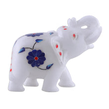 Load image into Gallery viewer, Blue Spring-Themed Hand-Carved Alabaster Elephant Figurine - Primaveral Regality | NOVICA