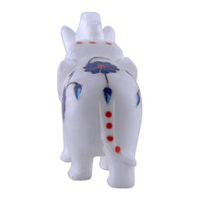 Load image into Gallery viewer, Blue Spring-Themed Hand-Carved Alabaster Elephant Figurine - Primaveral Regality | NOVICA