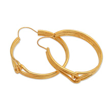Load image into Gallery viewer, Avant-Garde Polished 18k Gold-Plated Hoop Earrings from Bali - Golden Bond | NOVICA