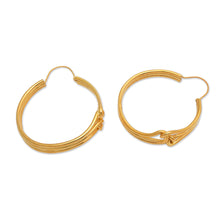 Load image into Gallery viewer, Avant-Garde Polished 18k Gold-Plated Hoop Earrings from Bali - Golden Bond | NOVICA