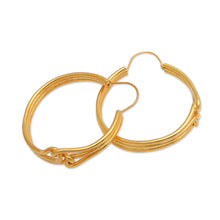 Load image into Gallery viewer, Avant-Garde Polished 18k Gold-Plated Hoop Earrings from Bali - Golden Bond | NOVICA
