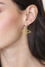 Load image into Gallery viewer, Gold-plated Whimsical Eye-Shaped Dangle Earrings from Bali - Victorious Gaze | NOVICA