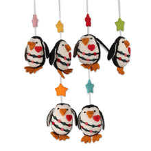 Load image into Gallery viewer, Set of 6 Handcrafted Wool Felt Christmas Penguin Ornaments - Penguin Cheers | NOVICA