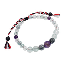 Load image into Gallery viewer, Fluorite Obsidian Amethyst Onyx Yoga Tridatu Men's Bracelet - Tridatu Force | NOVICA