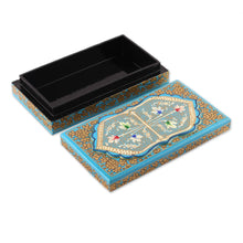 Load image into Gallery viewer, Aqua Hand Painted Folk Art Papier Mache Wood Decorative Box - Aqua Chinar Embrace | NOVICA
