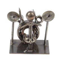 Load image into Gallery viewer, Drummer-Themed Eco-Friendly Recycled Metal Figurine - Drums Star | NOVICA