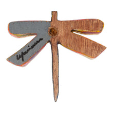 Load image into Gallery viewer, Golden and Pink Pinewood Dragonfly Magnet Carved in Mexico - Tiny Fluttering | NOVICA
