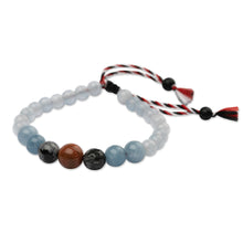 Load image into Gallery viewer, Men's Aquamarine Obsidian Sandstone Onyx Tridatu Bracelet - Tridatu Serenity | NOVICA