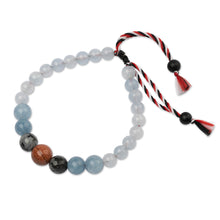 Load image into Gallery viewer, Men's Aquamarine Obsidian Sandstone Onyx Tridatu Bracelet - Tridatu Serenity | NOVICA