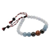 Load image into Gallery viewer, Men's Aquamarine Obsidian Sandstone Onyx Tridatu Bracelet - Tridatu Serenity | NOVICA