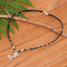 Load image into Gallery viewer, Good Fortune Fish-Themed Silver and Nylon Pendant Necklace - Lucky Fin | NOVICA