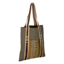 Load image into Gallery viewer, Ikat-Themed Olive Cotton Canvas Tote Bag Crafted in Bali - Island Olive | NOVICA