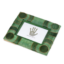 Load image into Gallery viewer, 3x5 Natural Fiber Photo Frame in Green from Indonesia - Circle of Memories in Green | NOVICA