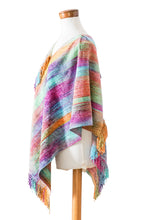 Load image into Gallery viewer, Pastel-Toned Handwoven Fringed Cotton and Rayon Blend Poncho - Pastel Dreams | NOVICA