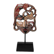 Load image into Gallery viewer, Traditional Batik Red and Brown Pule Wood Mask with Stand - Queen of Forest | NOVICA