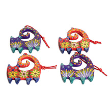 Load image into Gallery viewer, 4 Hand-Painted Cat-Shaped Ceramic Ornaments from Guatemala - Celebration Cats | NOVICA