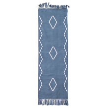 Load image into Gallery viewer, Handloomed Cotton Table Runner in Blue with Diamond Patterns - Weaving with Love | NOVICA