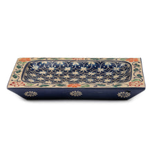 Load image into Gallery viewer, Handmade Clover Patterned Midnight Blue Pule Wood Catchall - Nocturnal Clover | NOVICA