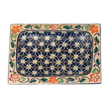Load image into Gallery viewer, Handmade Clover Patterned Midnight Blue Pule Wood Catchall - Nocturnal Clover | NOVICA