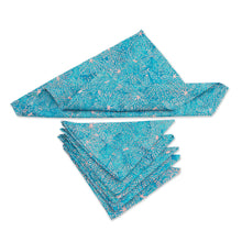 Load image into Gallery viewer, Nature-Inspired Leafy 6-Piece Turquoise Batik Napkin Set - Turquoise Banquet | NOVICA