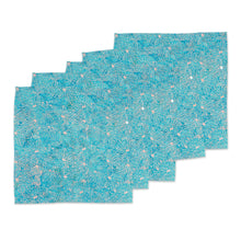 Load image into Gallery viewer, Nature-Inspired Leafy 6-Piece Turquoise Batik Napkin Set - Turquoise Banquet | NOVICA