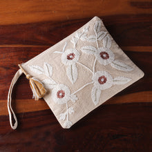 Load image into Gallery viewer, Floral Beige and Ivory Embroidered 100% Cotton Cosmetic Bag - Tranquil Spring | NOVICA