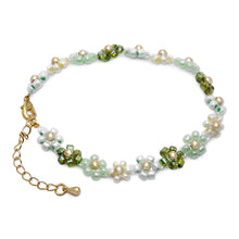 Load image into Gallery viewer, 18k Gold-Accented Crystal Beaded Bracelet in Green and Aqua - Lagoon Petals | NOVICA