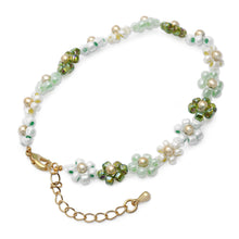 Load image into Gallery viewer, 18k Gold-Accented Crystal Beaded Bracelet in Green and Aqua - Lagoon Petals | NOVICA