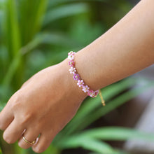 Load image into Gallery viewer, Floral Adjustable Pink and Purple Crystal Beaded Bracelet - Graceful Petals | NOVICA