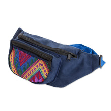 Load image into Gallery viewer, Fanny Pack with Guatemalan Textile-Inspired Handwoven Accent - Blue Guatemalan Heritage | NOVICA