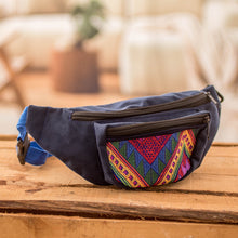 Load image into Gallery viewer, Fanny Pack with Guatemalan Textile-Inspired Handwoven Accent - Blue Guatemalan Heritage | NOVICA