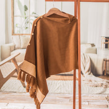 Load image into Gallery viewer, Handloomed Acrylic Cotton Poncho with Geometric Accents - Sepia Zigzag | NOVICA