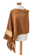 Load image into Gallery viewer, Handloomed Acrylic Cotton Poncho with Geometric Accents - Sepia Zigzag | NOVICA